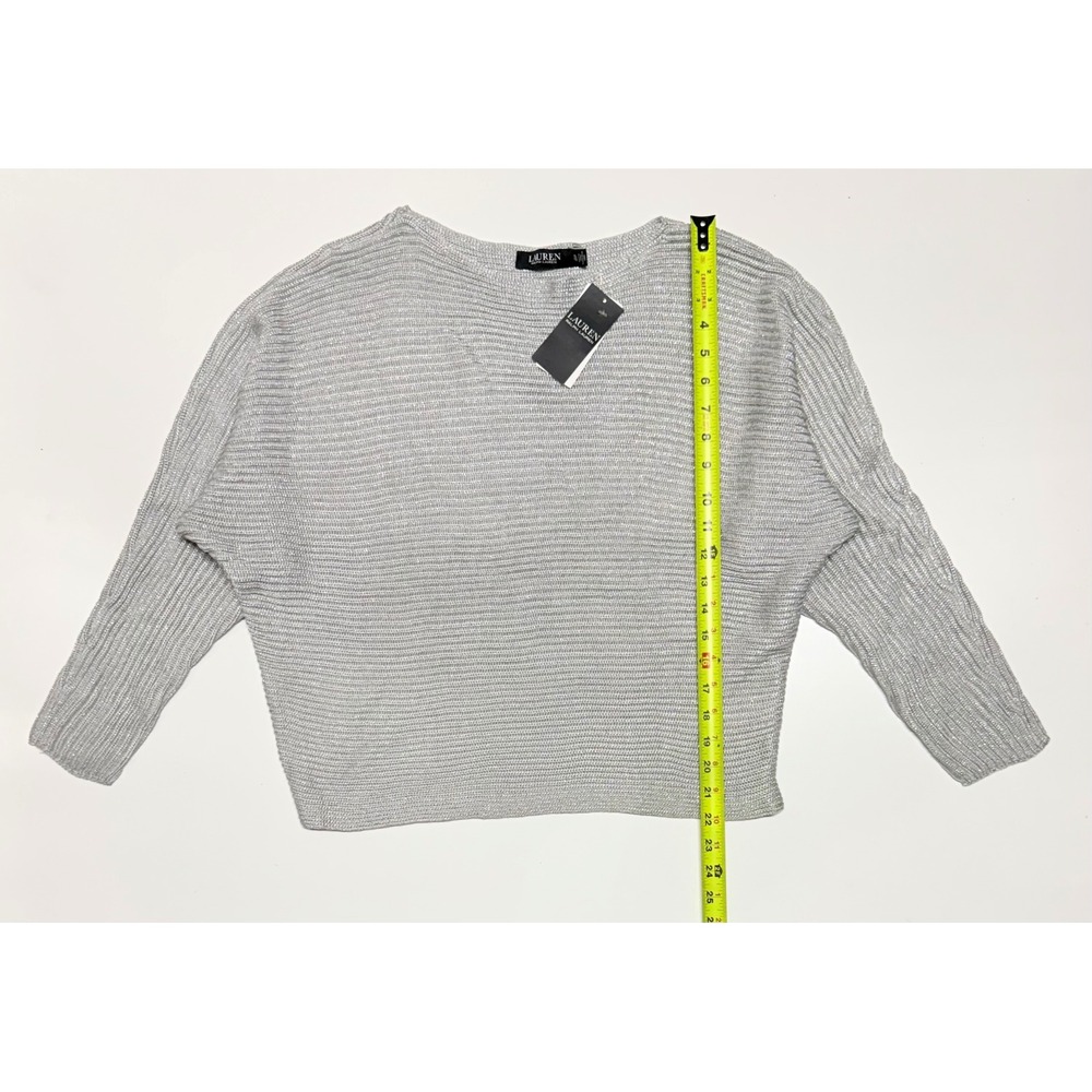 Lauren Ralph Lauren Metallic Silver‎ Ribbed Dolman Sweater Boat Neck NWT XL